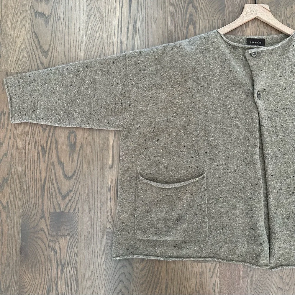 Eskandar Donegal Cashmere Blend Button Front Cardigan Sweater in Brown One Size